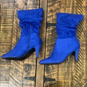 Blue Suede slouchy heeled  Women's Boots